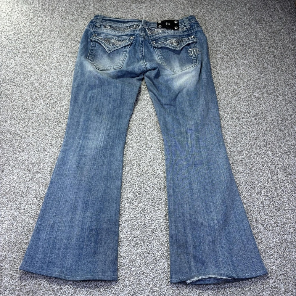 Miss Me Jeans Womens 29 Blue Light Wash Flare Distressed Rhinestone Sequin